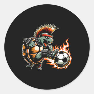 Sticker Rond Tortue Punk Rock donnant des coups de pied Ll flam