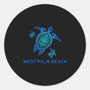 Sticker Rond Tortue Tribale Bleue de la mer de Palm Ouest