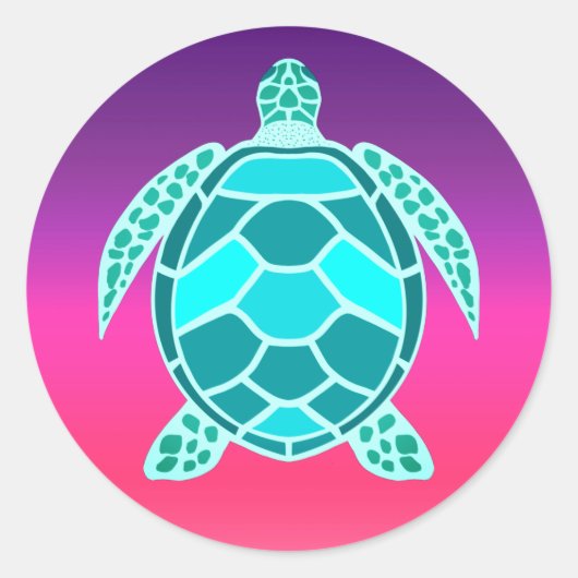 Sticker Rond Tortue turquoise bleu vert turquoise (Devant)