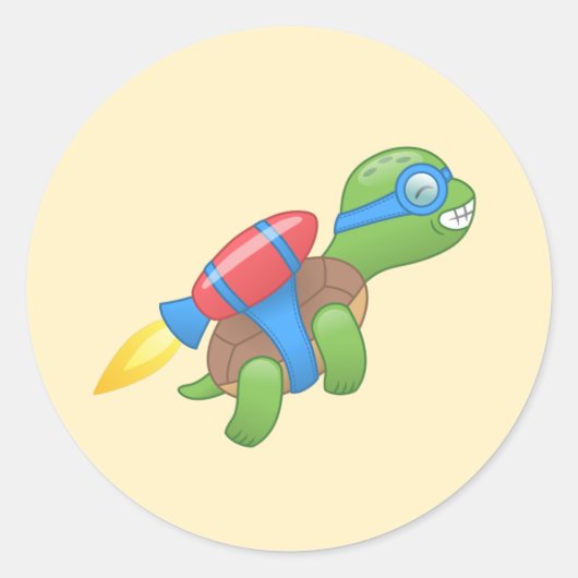 Sticker Rond Tortue volante avec un Jetpack rouge Jaune (Devant)