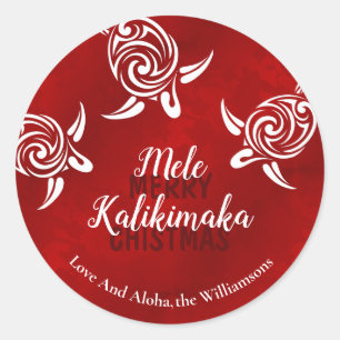 Sticker Rond Tortues blanches rouge Mele Kalikimaka Personn