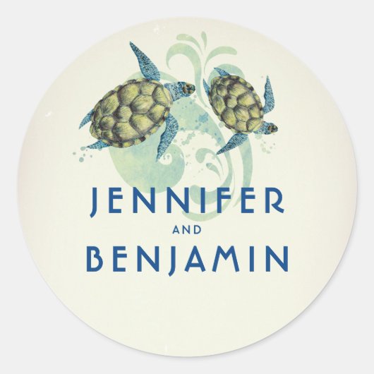 Sticker Rond Tortues de mer Mariage balnéaire tropical (Devant)