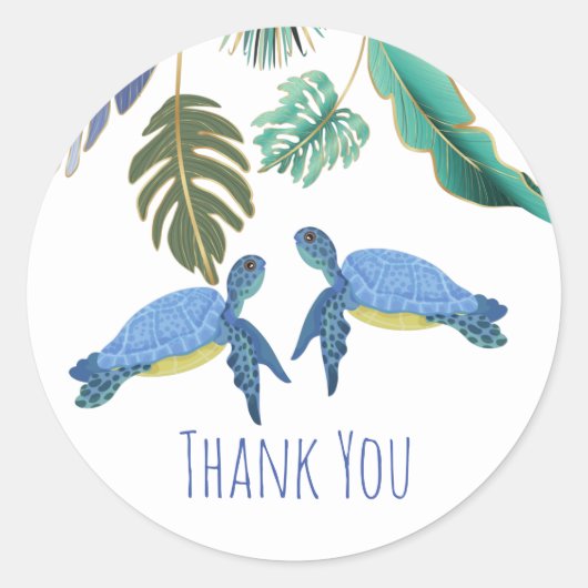 Sticker Rond Tortues de mer Mariage bleu jaune (Devant)