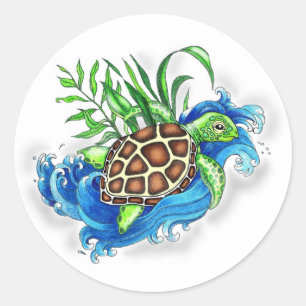 Sticker Rond Tortues de mer tropicales