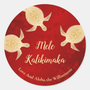 Sticker Rond Tortues d'or Rouge Mele Kalikimaka Personnalis