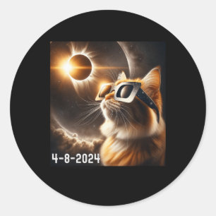 Sticker Rond Total Éclipse Solaire 2024 Chat portant Éclipse So