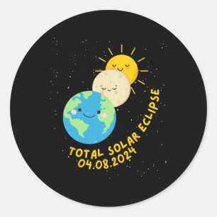 Sticker Rond Total Éclipse Solaire 2024 Mignons Éclipse Solaire
