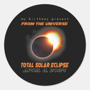 Sticker Rond Total Éclipse Solaire 8 avr 2024 Anniversaire