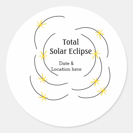 Sticker Rond Total éclipse solaire ajouter la date emplacement (Devant)