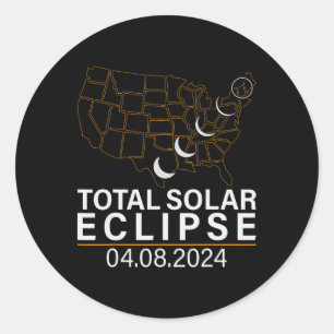 Sticker Rond Total Éclipse Solaire Avril 8 2024 Amérique Usa Ca