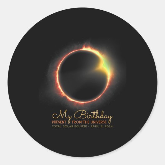 Sticker Rond Total Éclipse solaire C'est mon anniversaire 8 avr (Devant)