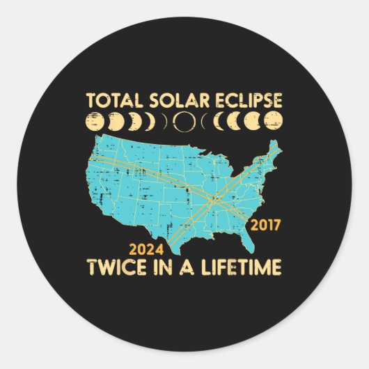 Sticker Rond Total Éclipse Solaire Deux Fois De Vie 2017 2024 H (Devant)