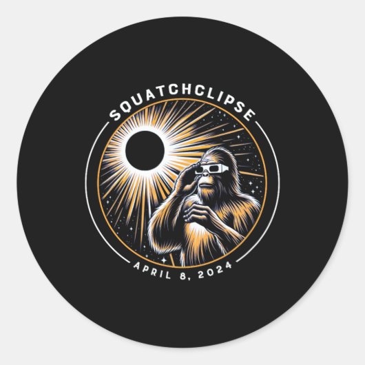 Sticker Rond Total Éclipse Solaire Squatchclipse Bigfoot Sasqua (Devant)