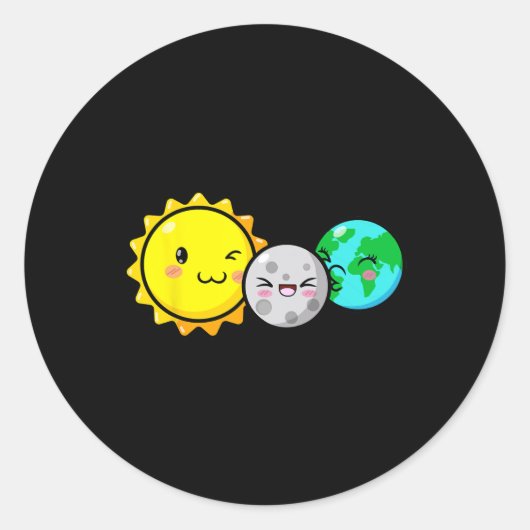 Sticker Rond Total Solaire Eclipse 2024 Cute Kawaii Fun Astrono (Devant)