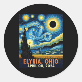 Sticker Rond Total Solaire Eclipse 2024 Elyria Ohio Starry Nigh