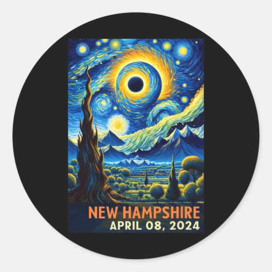 Sticker Rond Total Solaire Eclipse 2024 New Hampshire Starry Ni (Devant)