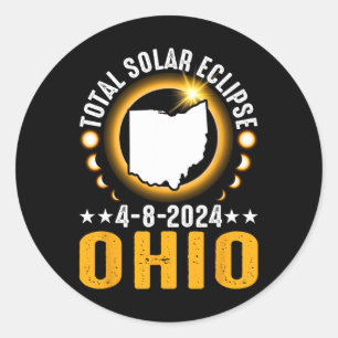 Sticker Rond Total Solaire Eclipse 2024 Ohio 8 avril Amérique T