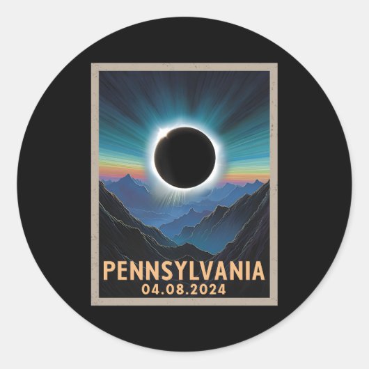 Sticker Rond Total Solaire Eclipse 2024 Pennsylvanie (Devant)