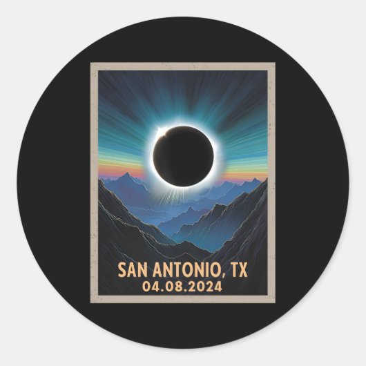 Sticker Rond Total Solaire Eclipse 2024 San Antonio Texas (Devant)