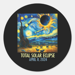 Sticker Rond Total Solaire Eclipse 2024 Starry Night Van Gogh T