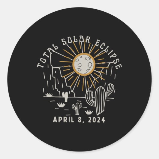 Sticker Rond Total Solaire Eclipse 2024 Totalement Western Texa (Devant)