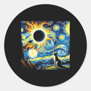 Sticker Rond Total Solaire Eclipse 2024 Van Gogh Starry Night C