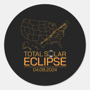 Sticker Rond Total Solaire Eclipse Avril 8 2024 Usa Carte Total