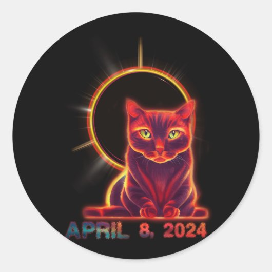 Sticker Rond Total Solaire Eclipse Chat 8 avril 2024 Astronomy (Devant)