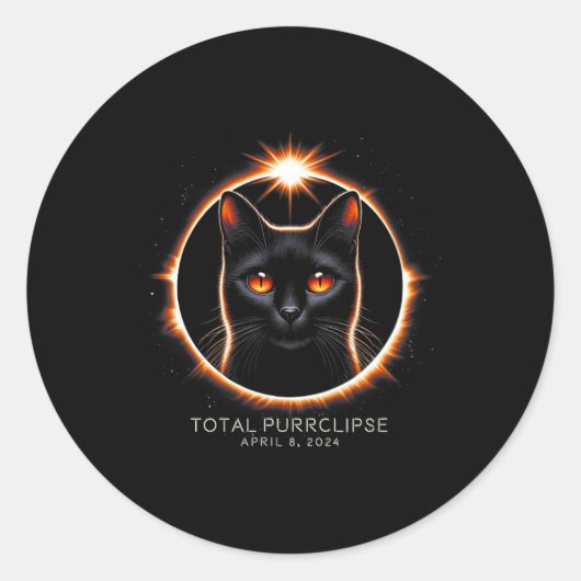 Sticker Rond Total Solaire Éclipse Fun Purrclipse Chat Avec Dat (Devant)