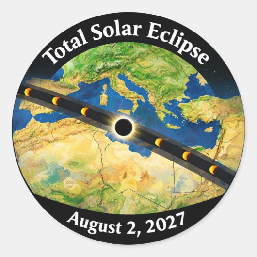 Sticker Rond Total Solar Eclipse 2027 Map (Devant)