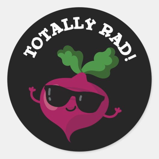 Sticker Rond Totalement Rad Funny Veggie Radish Pun Dark BG (Devant)