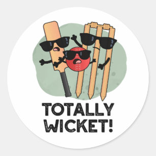 Sticker Rond Totalement Wicket Funny Sports Cricket Pun