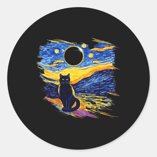 Sticker Rond Totalité Solaire Eclipse 2024 Starry Night Van Gog (Devant)