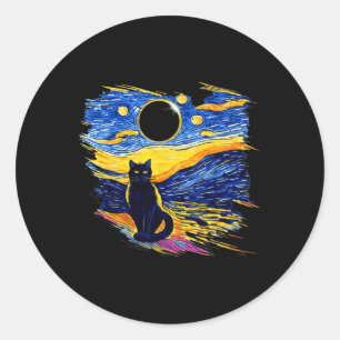 Sticker Rond Totalité Solaire Eclipse 2024 Starry Night Van Gog