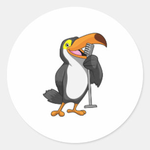 Sticker Rond Toucan at Music with Microphone