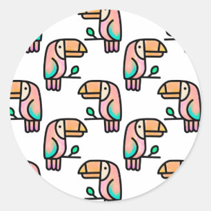 Sticker Rond toucan oiseau de la jungle pastel arc-en-ciel moti
