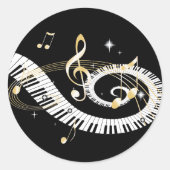 Sticker Rond Touches de piano et notes de musique d'or (Devant)