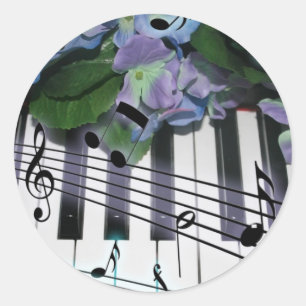 Sticker Rond Touches et fleurs de piano