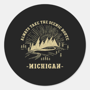 Sticker Rond Toujours Prendre La Route Touristique Michigan Ran