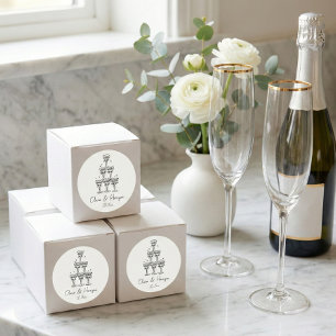 Sticker Rond Tour de champagne Doodle Nom personnalisé Mariage