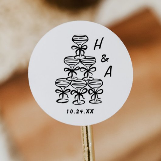 Sticker Rond Tour de Champagne Whimsical Faveurs de mariage