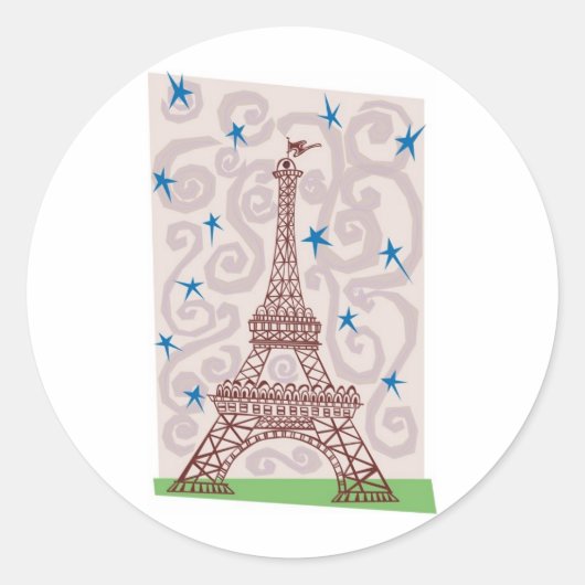 Sticker Rond Tour Eiffel avec perles et étoiles (Devant)
