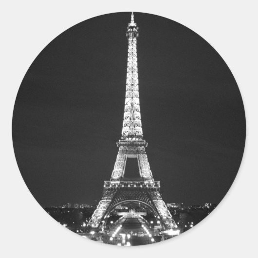 Sticker Rond Tour Eiffel de nuit - B/W (Devant)