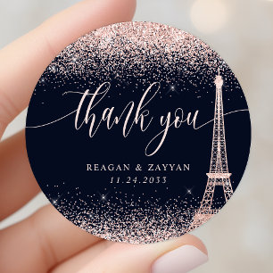 Sticker Rond Tour Eiffel de Paris Rose Gold Mariage Merci