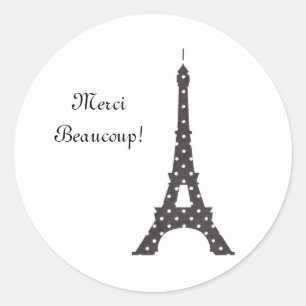 Sticker Rond Tour Eiffel de Pois français noirs et blancs