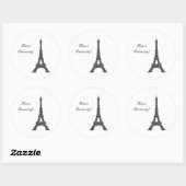 Sticker Rond Tour Eiffel de Pois français noirs et blancs (Feuille)