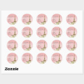 Sticker Rond Tour Eiffel en or rose Merci d'anniversaire (Feuille)