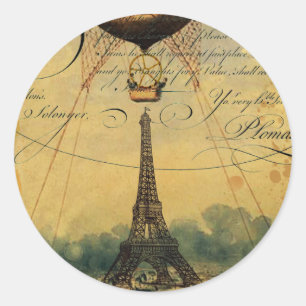 Sticker Rond Tour Eiffel et ballon à air chaud