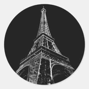 Sticker Rond Tour Eiffel noir blanc Paris Voyage Vintage