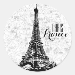 Sticker Rond Tour Eiffel noir et blanc